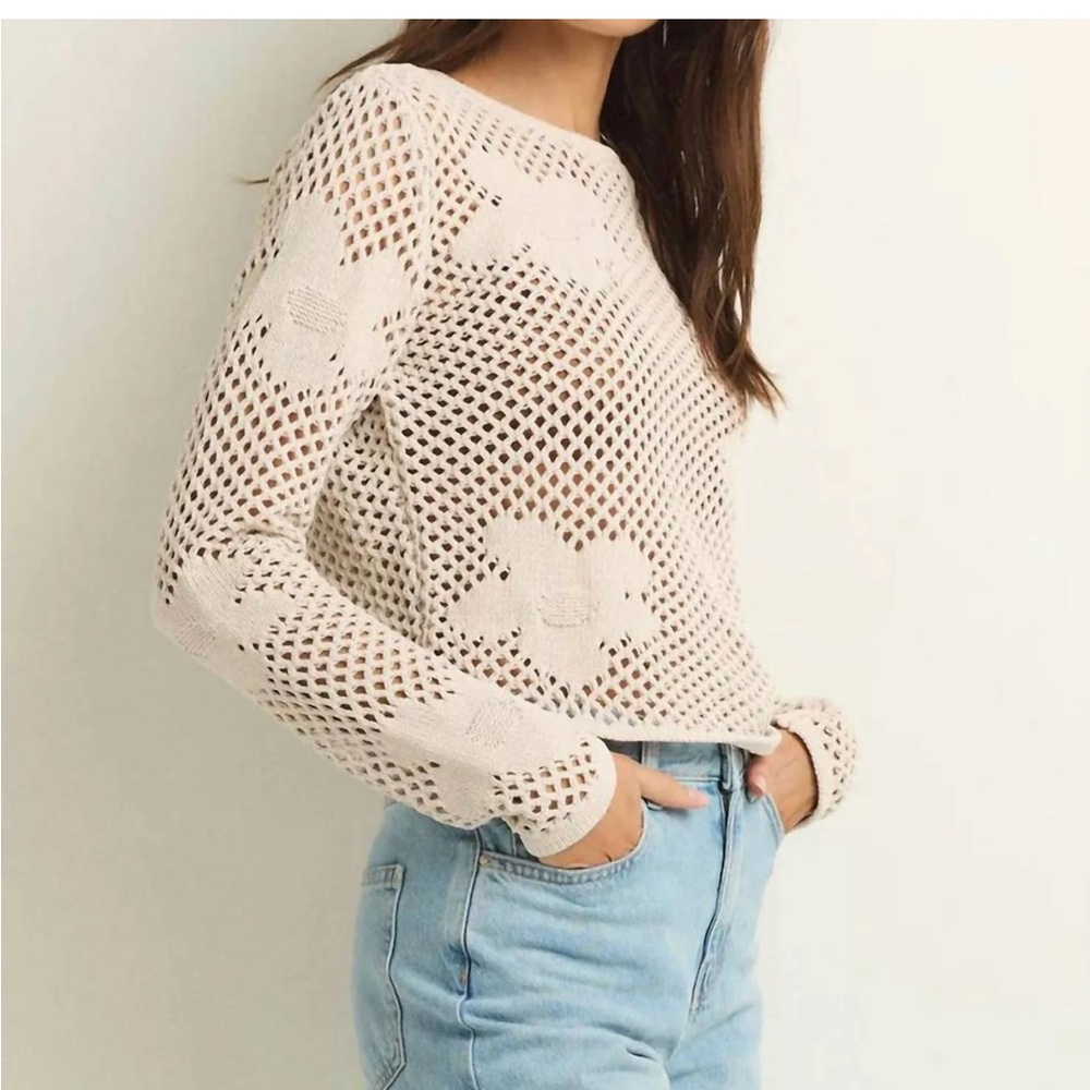 Z Supply Open Knit Crewneck Sweater in Light Beige